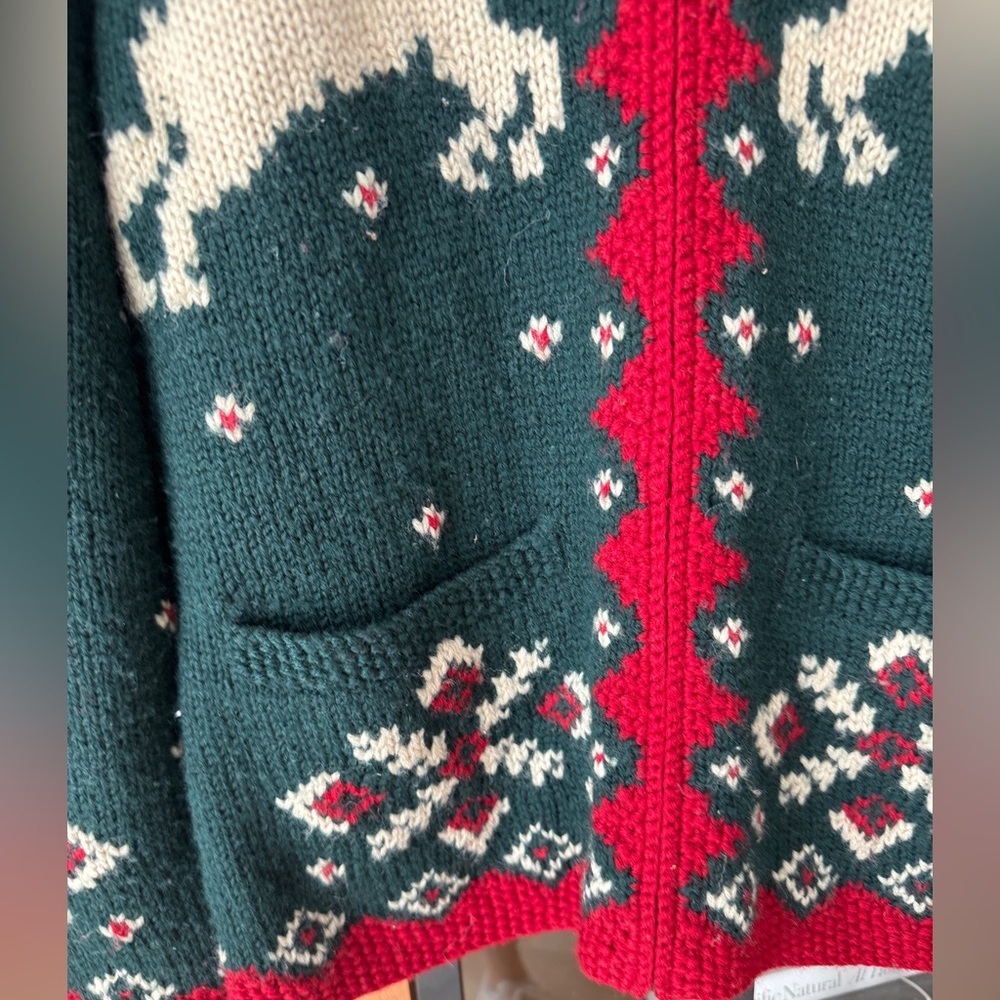Vintage Ralph Lauren Hand Knit Wool Fur Collar Reindeer Christmas Sweater zipup - Picture 8 of 14
